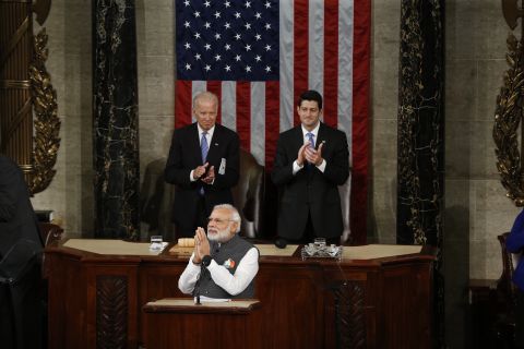 Indian Prime Minister Narendra Modi addresses a joint meeting of the U.S. Congress on Wednesday, June 8. "The traits of freedom and liberty form a strong bond between our two democracies," said Modi, who is in the Washington area for a three-day visit.
