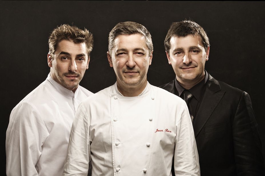 Executive chef Joan Roca, center, stands with his brothers, pastry chef Jordi and sommelier Josep. Last year's winner, the Girona restaurant slipped to number two.  