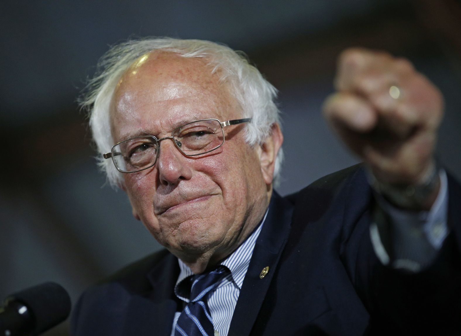 Sanders speaks at a rally in Santa Monica, California, in June 2016. He pledged to stay in the Democratic race even though Clinton secured the delegates she needed to become the presumptive nominee.