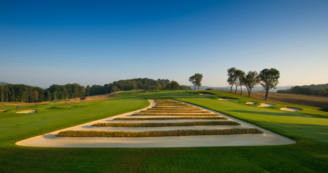 The infamous Church Pews bunkers come into play on the third and fourth holes at Oakmont.