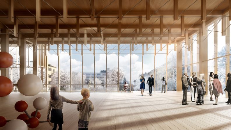 The design was selected for its use of wood as a building material, as it pays tribute to Skelletea's rich local timber industry. 