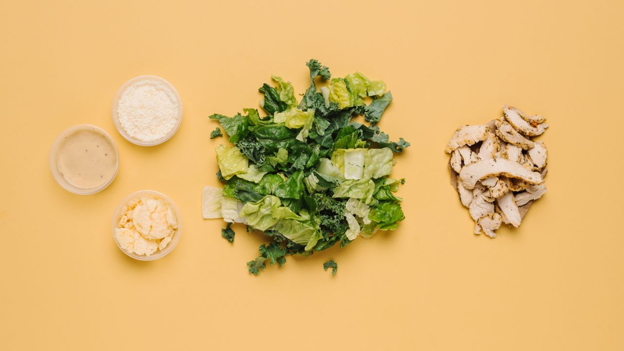 Low carbs at Panera Bread is maintained by ordering the romaine and kale Caesar salad with chicken (half), which has only 5 grams of carbs but plenty of protein.