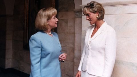 Then First Lady Hillary Rodham Clinton wth Diana, Princess of Wales, in 1997.  