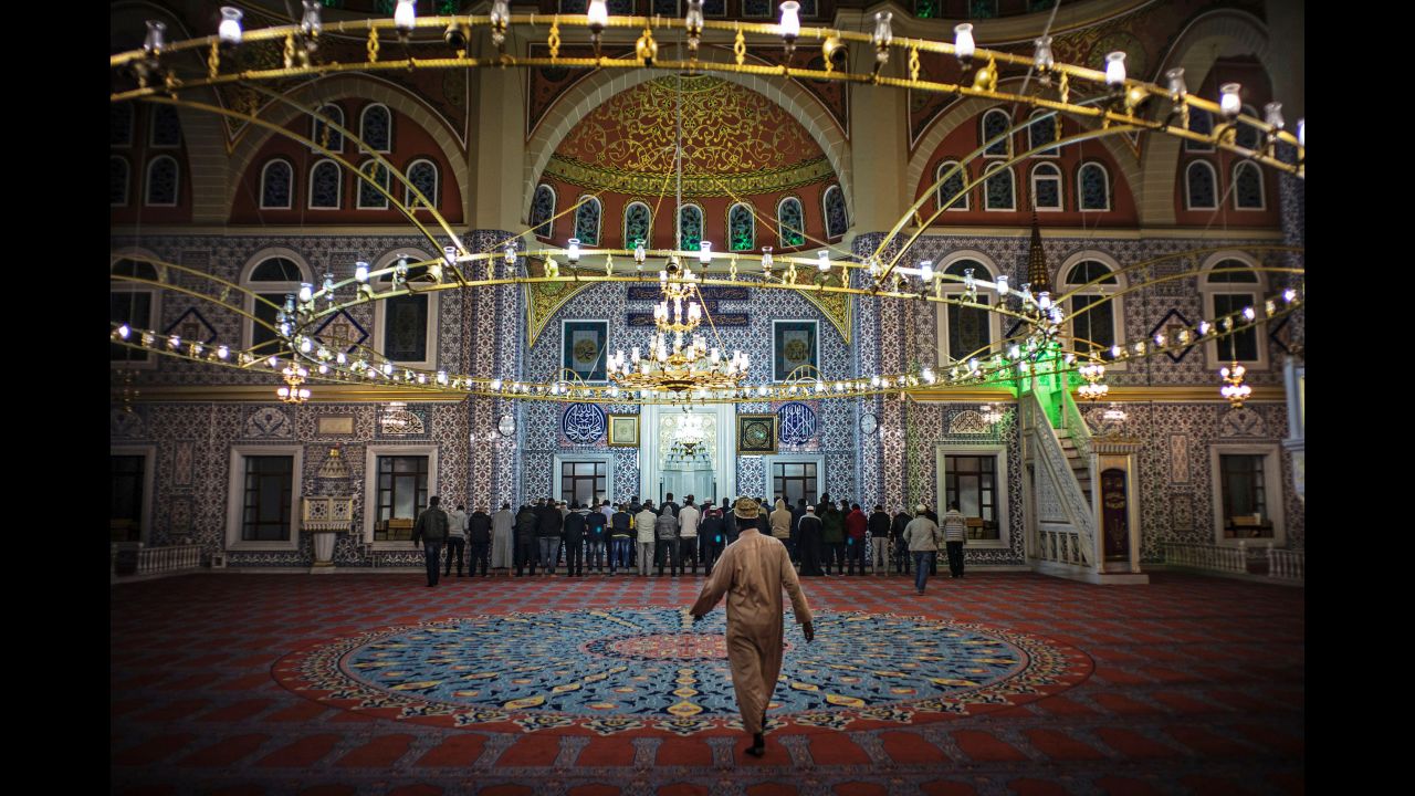 Worshippers pray at the Nizamiye Mosque in Johannesburg on Tuesday, June 7.