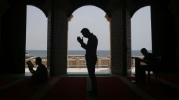 Palestinians pray at the al-Khaldi mosque in Gaza City on June 8 during the third day of the Muslim holy month of Ramadan. 