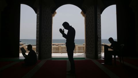 Palestinians pray at the al-Khaldi mosque in Gaza City during the Muslim holy month of Ramadan. 