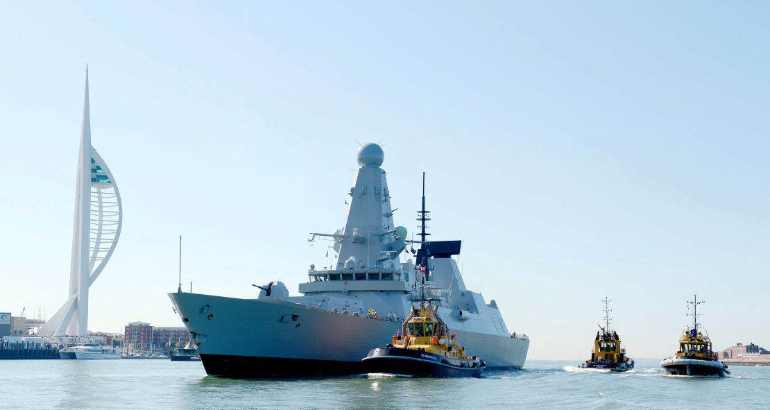 The Royal Navy's Type 45 Destroyer, HMS Defender sails into the HM Naval Base Portsmouth for the first time on July 25, 2012.