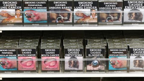 Muddy-colored cigarette packs in Australia also feature graphic health warnings. The UK has followed suit.