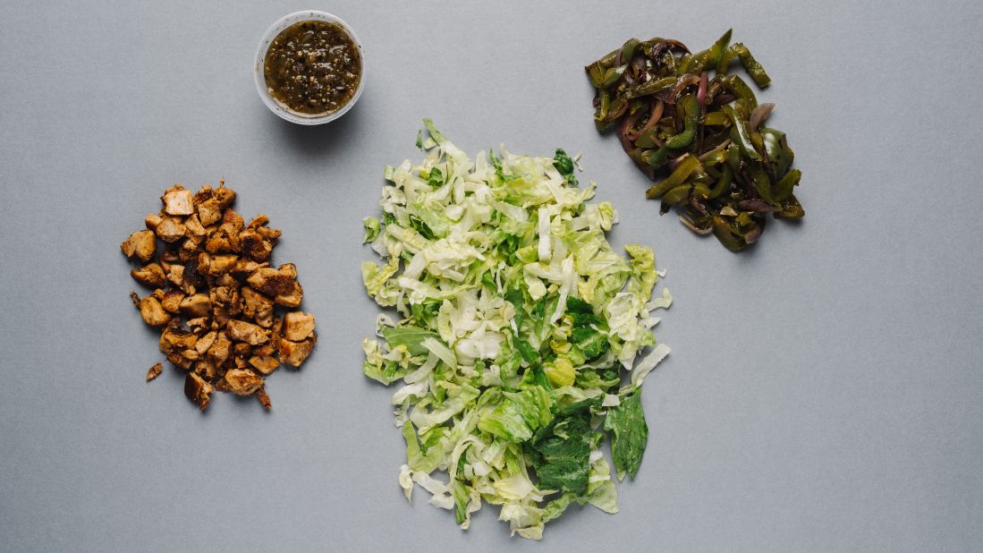 Chipotle's salad with romaine lettuce, chicken, fajita vegetables and tomatillo green-chili salsa has only 225 calories if you skip the dressing.