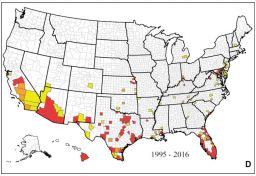 The Zika-carrying Aedes aegypti mosquito was found in 183 U.S. counties in two decades.
