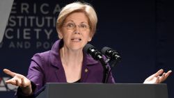 Sen. Elizabeth Warren, D-Mass., gestures at the American Constitution Society for Law and Policy 2016 National Convention, Thursday, June 9, 2016, in Washington.