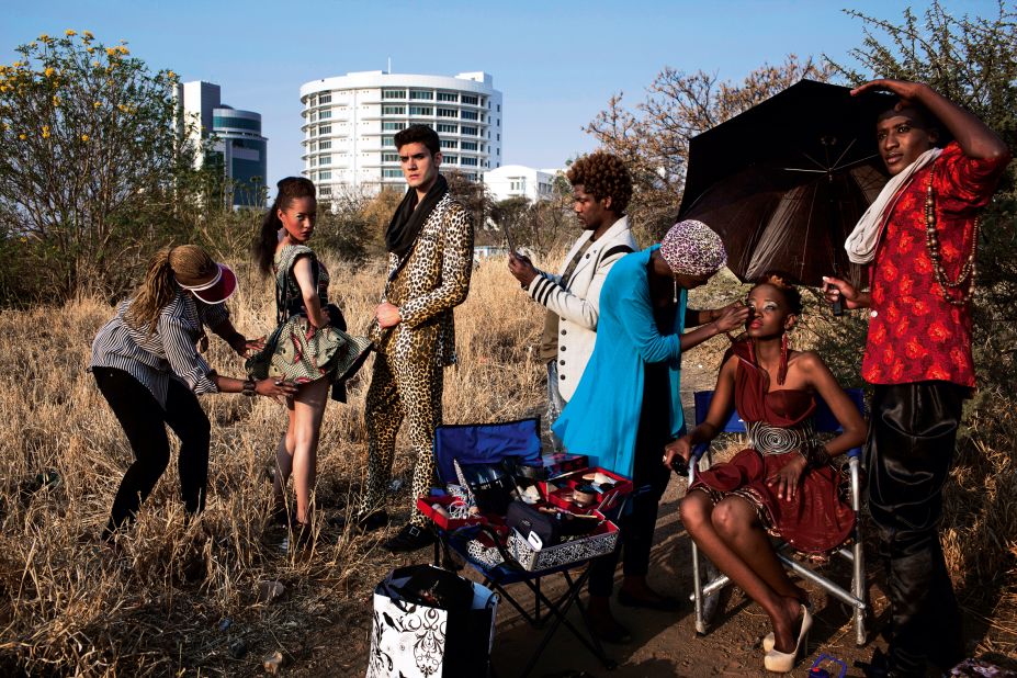 Fashion designer Blacktrash (fourth from left) on a shoot with his models in August 2012 in central Gaborone, Botswana. The label is one of Botswana's most popular.