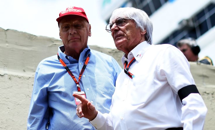 Ecclestone speaking with Mercedes GP non-executive chairman Niki Lauda on the grid before the Brazilian Grand Prix in November 2015. Ecclestone has been in charge of F1 long enough to know Lauda when he was racing. 