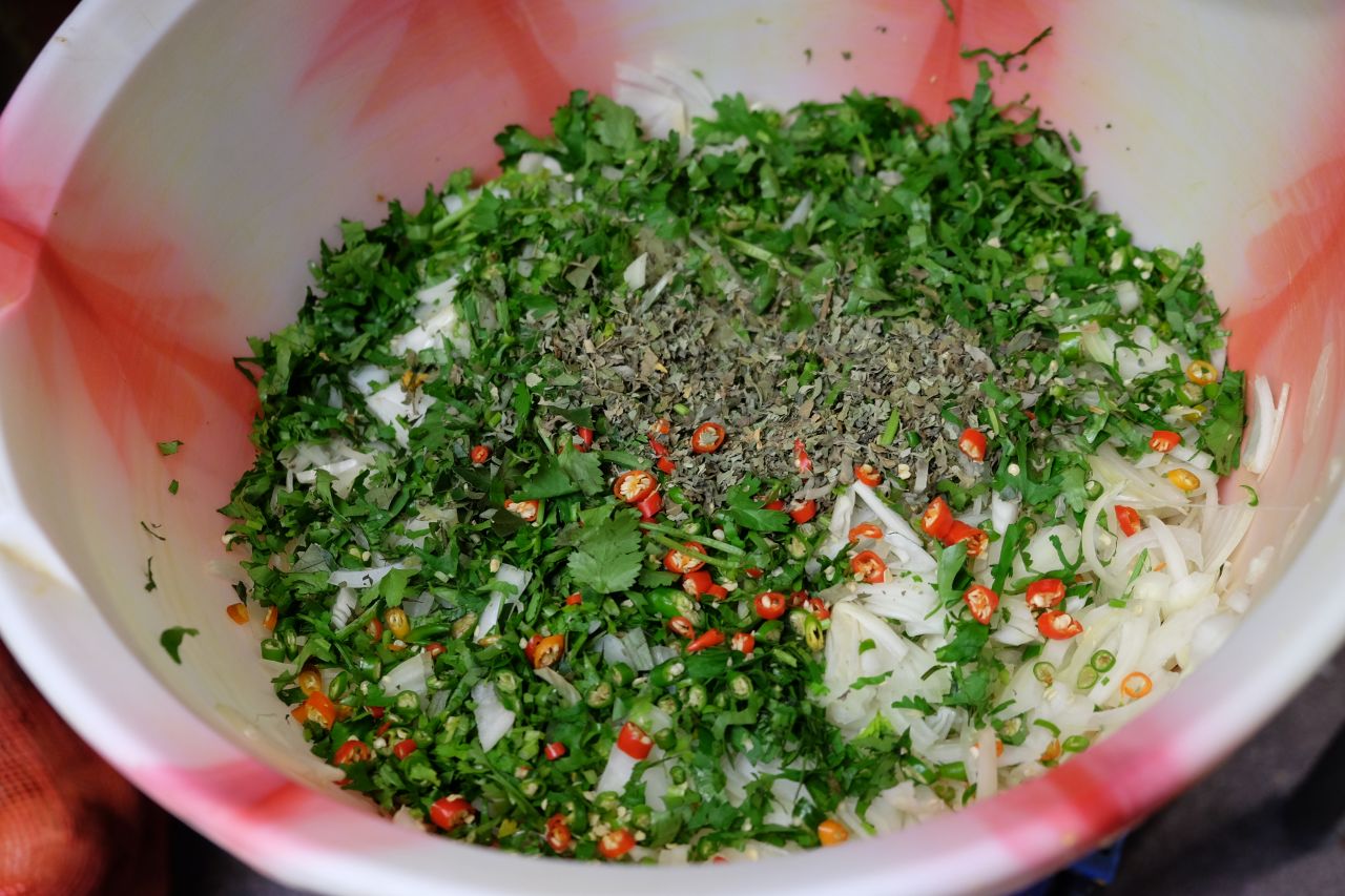 Coriander, chillies and onion -- some of the essential ingredients to a good curry at the Shaad restaurant