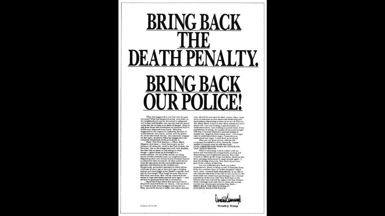 A pro death penalty Donald Trump took out The New York Times.