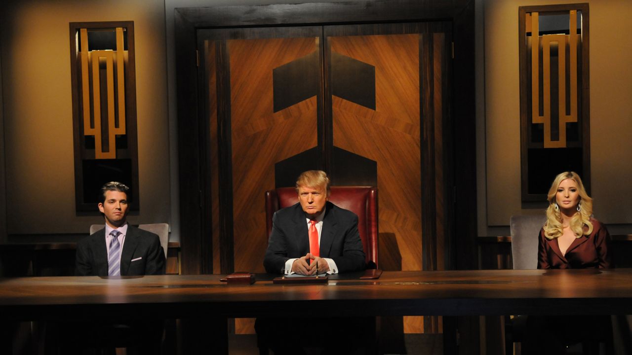 Donald Trump Jr., Donald Trump, Ivanka Trump on the live finale of 2008 season of The Apprentice.  