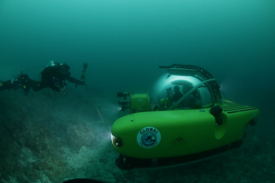 A project baseline team dives more than 90 feet to inspect sea life around the Hollywood Beach sewage outflow.