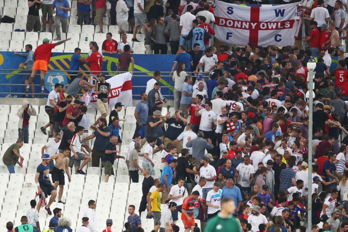 Clashes in the stadium following the England-Russia match.