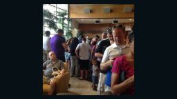 A gay nightclub in Orlando, Florida was the scene early Sunday, June 12, 2016 of the worst terror attack in U.S. history since 9/11. This photo shows line at a blood donation center in Orlando. 
