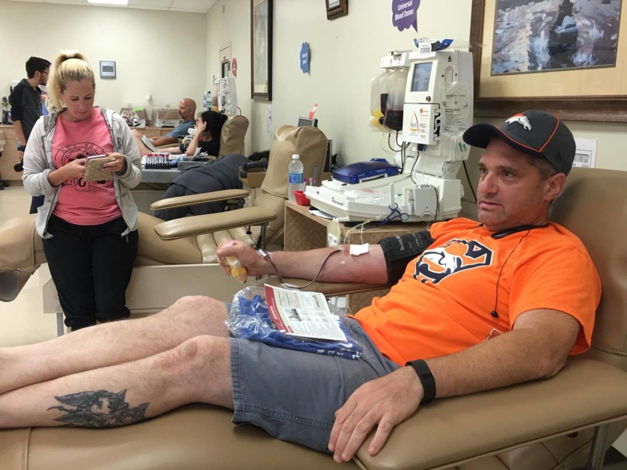 Jeremy Glatstein donates blood in Orlando on June 12. He drove an hour to the donation center to show his support for the shooting victims.