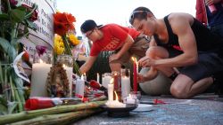 Mourners pay tribute to the victims of the Orlando shooting during a memorial service in San Diego, California in San Diego, California on June 12, 2016.
Fifty people died when a gunman allegedly inspired by the Islamic State group opened fire inside a gay nightclub in Florida, in the worst terror attack on US soil since September 11, 2001.