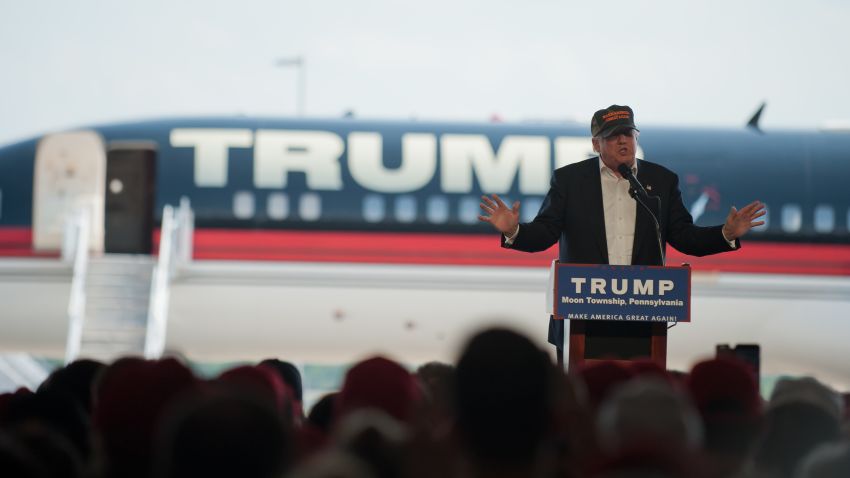 Republican candidate for President Donald Trump speaks to supporters at a rally at Atlantic Aviation on June 11, 2016 in Moon Township, Pennsylvania.