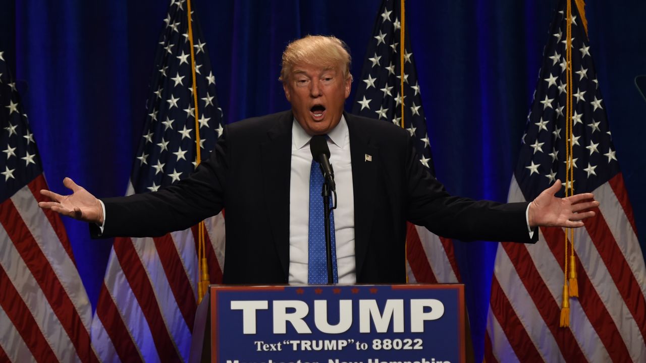 Republican presidential candidate Donald J. Trump speaks at the Saint Andelm College New Hampshire Institute of Politics in Manchester, New Hampshire June 13, 2016.