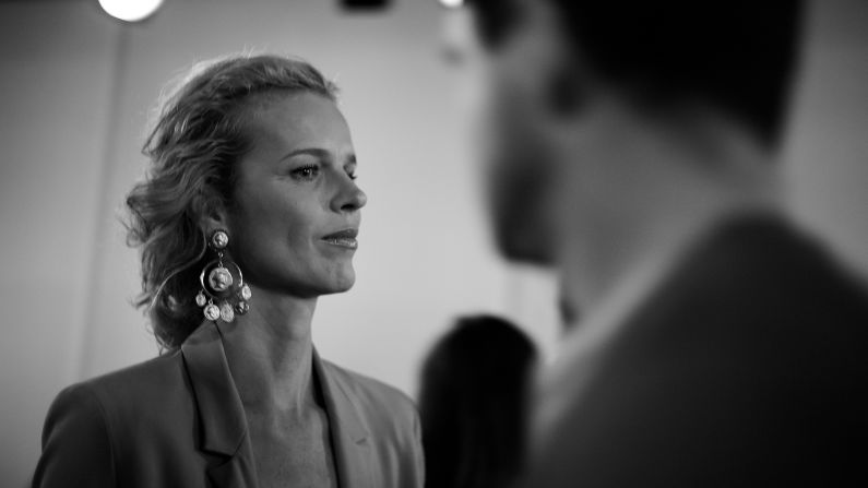 Czech model and actress Eva Herzigova attends Matthew Miller's show.