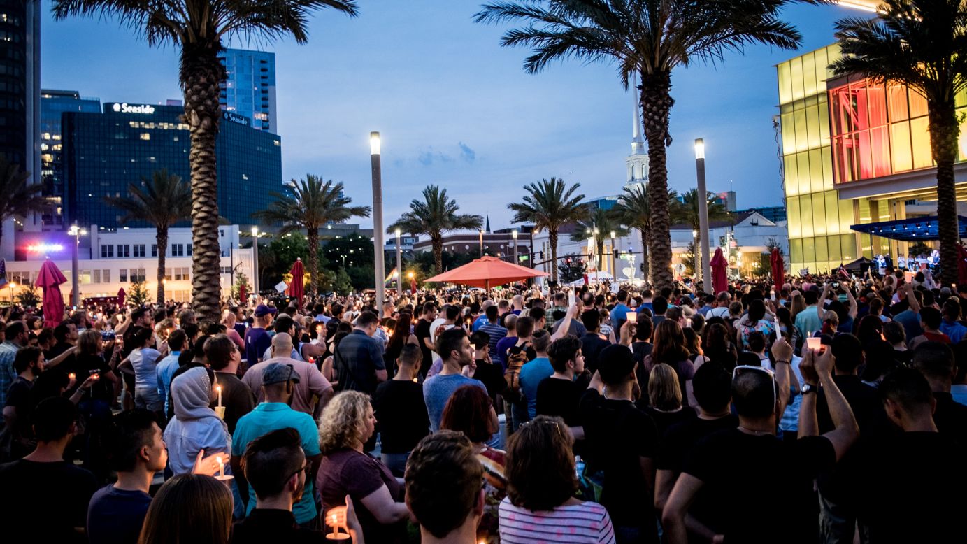 Thousands of people attended Monday night's vigil in Orlando.