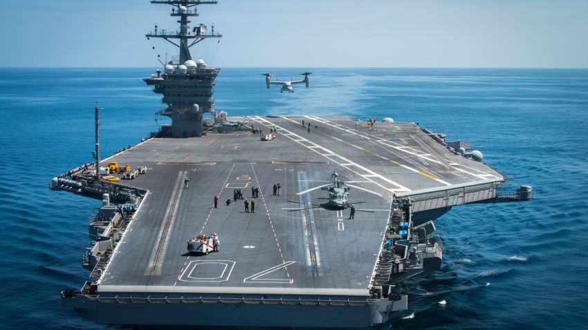 160612-N-BL637-685 PACIFIC OCEAN (June 12, 2016) A MV-22B Osprey, from Marine Operational Test and Evaluation Squadron 1, lifts off from the flight deck of the aircraft carrier USS Carl Vinson (CVN 70). The V-22 Osprey is being tested, evaluated and is slated to be planned replacement for the C-2Q Greyhound as the singular logistics platform on an aircraft carrier for future carrier on-board delivery operations. (US Navy photo by Mass Communication Specialist 3rd Class Sean Castellano/Released)