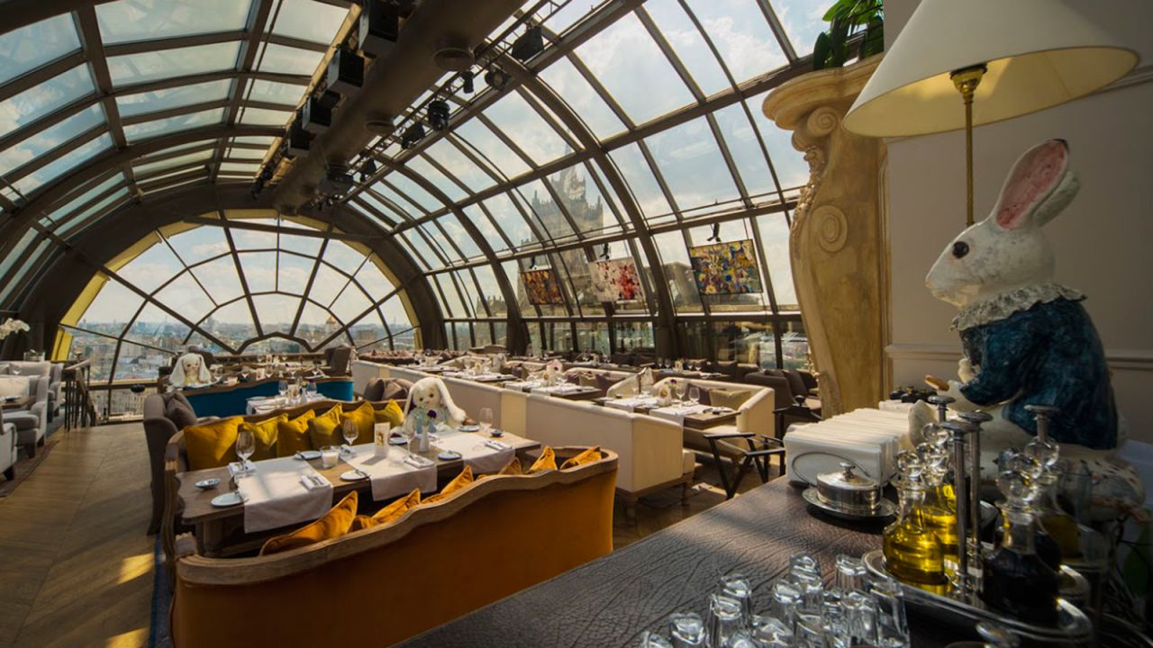 Chef Vladimir Mukhin creates luxurious spins on classic Russian dishes at White Rabbit. The "Alice in Wonderland"-inspired restaurant has spectacular sky-high views of the Russian capital.