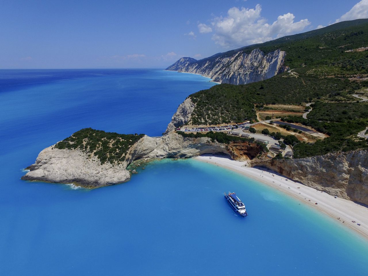 Porto Katsiki on the island of Lefkada is one of Greece's most stunning beaches. It's only accessible by 80 steep steps leading down the side of a cliff.