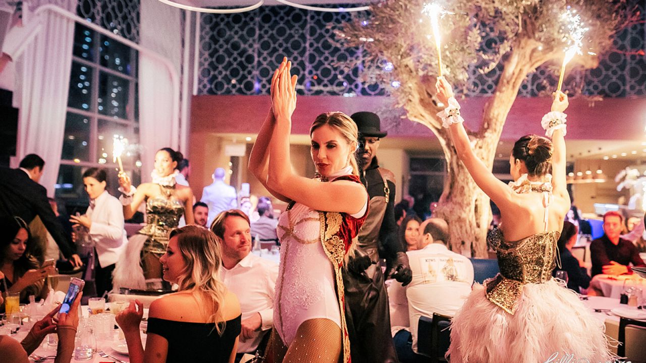 Absolutely everything is meant to catch the eye at the Billionaire Mansion Dubai. As the evening moves on, diners should be prepared for sparkler-equipped dancers or bull-masked hoverboard-riding staff to wind between tables. 