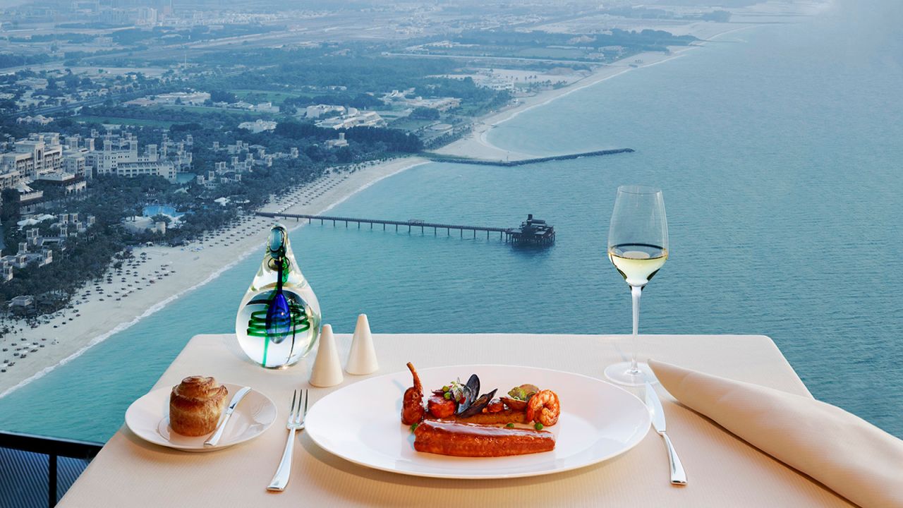 The Burj Al Arab is one of the properties that define the Dubai skyline. Its luxury dining staple is Al Muntaha, a contemporary European venue that sits 200 meters above sea level.