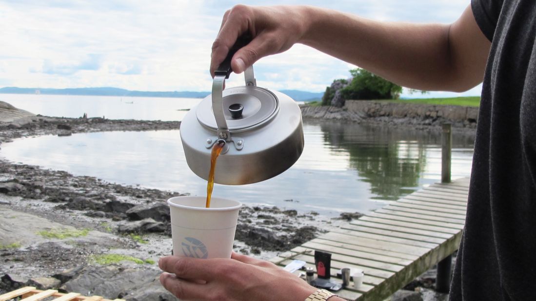 Kokekaffe, or "steeped coffee," is the traditional Norwegian campfire method of drinking coffee. "Just boil the water, put the coffee in and let it steep for four minutes and then pour," says Tim Wendelboe. "You get all the oils and much more viscosity." 