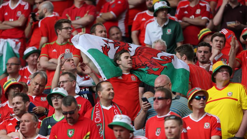 Wales fans watch their tournament opener against Slovakia on Saturday.