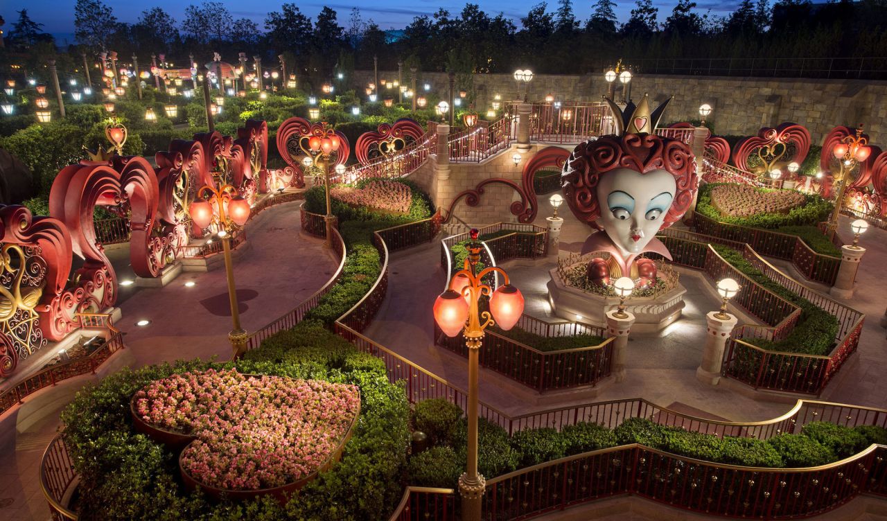 Alice in Wonderland Maze is the first attraction at a Disney park to focus on Tim Burton's "Alice in Wonderland" film. Guests have to make their way through sculpted hedges, stone garden walls, giant flowers and sculptures to get to the Mad Hatter's Tea Party. 