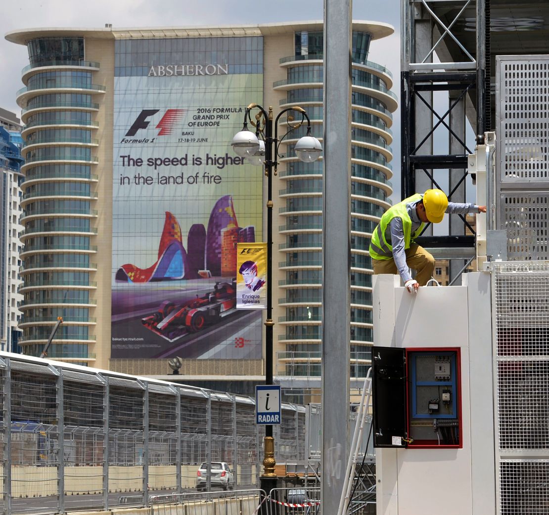 It's race week and the final touches are made to the Baku city center circuit
