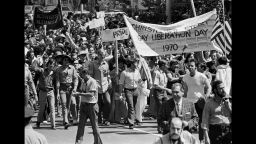 NEW YORK, NY -- Jun 28, 1970 -- GAY LIBERATION PARADE -- The Gay liberation Day Parade entering Central Park on the way to the Sheep Meadow June 28, 1970.  Demonstrations by groups from the Northeast started in Greenwich Village.  (Mike Lien/The New York Times)