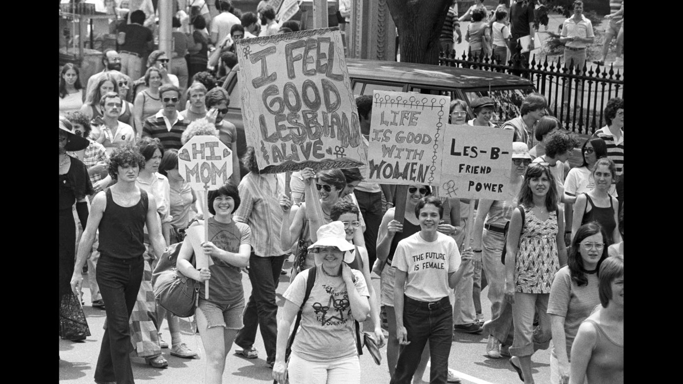 People march in the Boston gay pride parade.