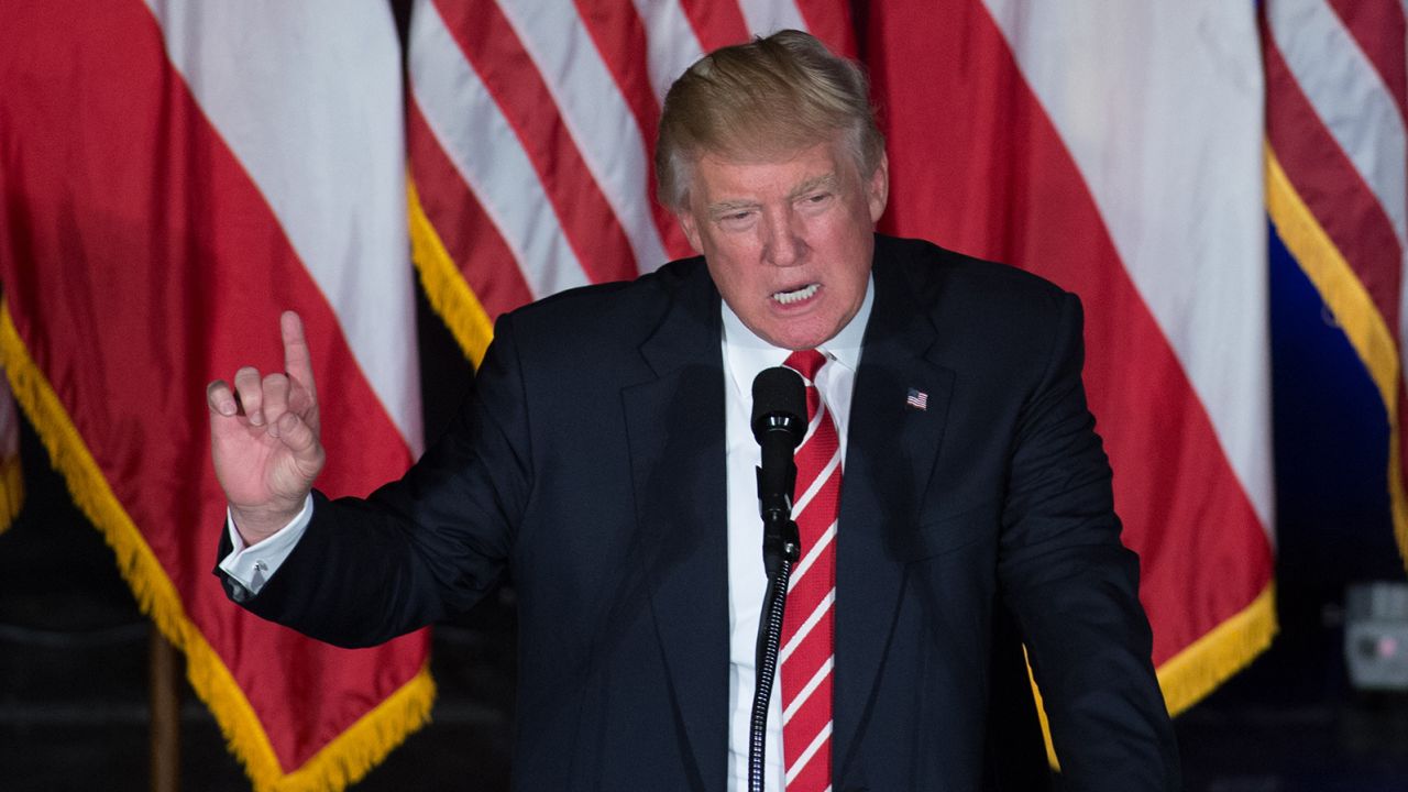 Republican presidential candidate Donald Trump speaks during a campaign rally at The Fox Theatre on June 15, 2016 in Atlanta, Georgia.