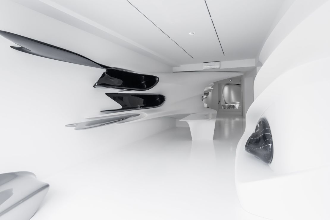 Interior of the Zaha Hadid-designed installation at the Galerie Gmurzynska.
