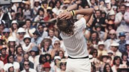 JUL 1976:  A PICTURE SHOWING BJORN BORG OF SWEDEN AS HE COVERS HIS FACE IN DISBELIEF AS HE WINS THE WIMBLEDON TENNIS TOURNAMENT FOR THE FIRST TIME Mandatory Credit: Tony Duffy/ALLSPORT