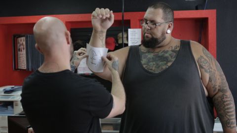 Eric "Tree" Rountree, 31, at an Orlando tattoo parlor this week.