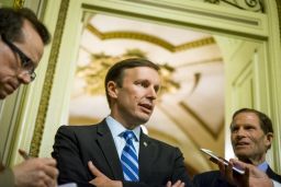 Sen. Chris Murphy (D-CT) speaks to reporters after waging an almost 15-hour filibuster on the Senate floor in order to force a vote on gun control on June 15, 2016 in Washington, DC.