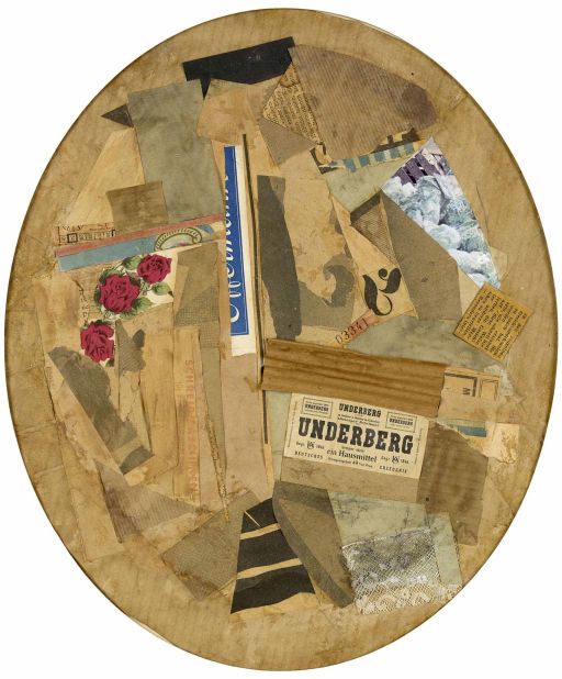 German Schwitters was most famous for his collages, called Merz Pictures, which incorporated fragments from packaging and newspapers and paved the way for Pop Art. "Untitled (Oval)", 1925/26.