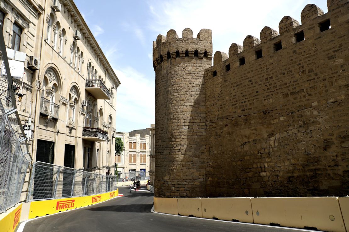 Baku's ancient Qosha gate as seen from the new street circuit