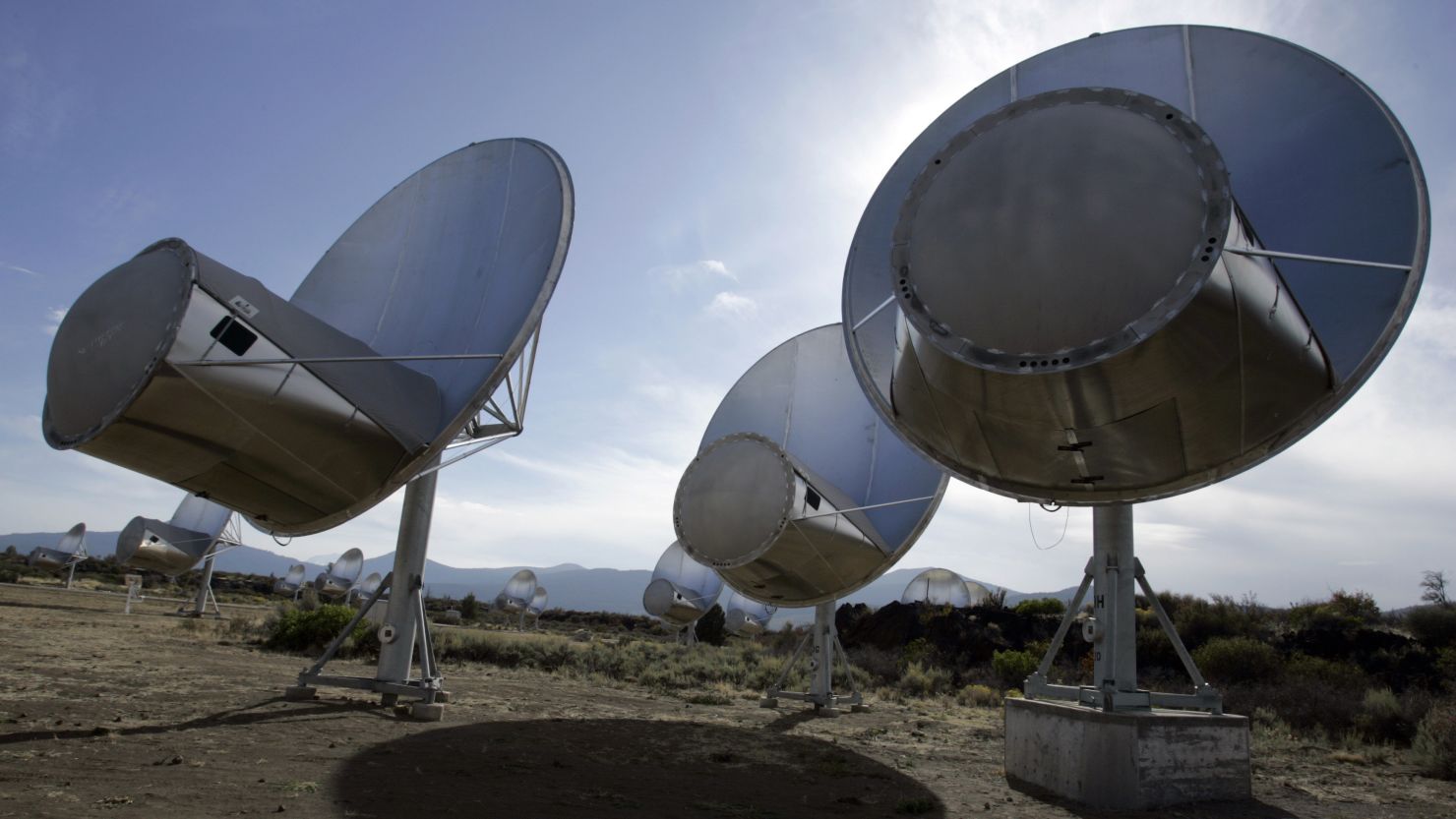 Radio telescopes of the Allen Telescope Array are seen in Hat Creek, California.