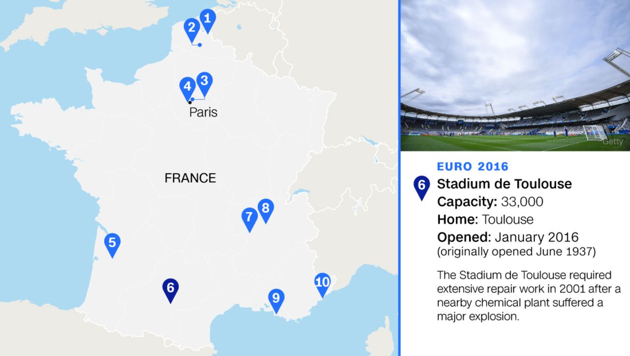 Having hosted matches at the 1938 and 1998 World Cups, the redeveloped ground will stage its first European Championship games -- three in the group phase and one in the last 16.