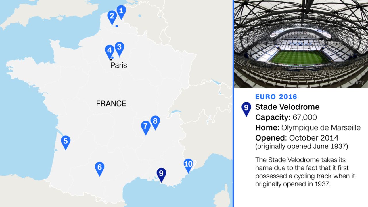Originally built for the 1938 World Cup, it was also used at the '98 tournament (for which it was extensively rebuilt with its trademark round stands) and Euro '84. This time it will host four group games, a quarterfinal and a semi.
